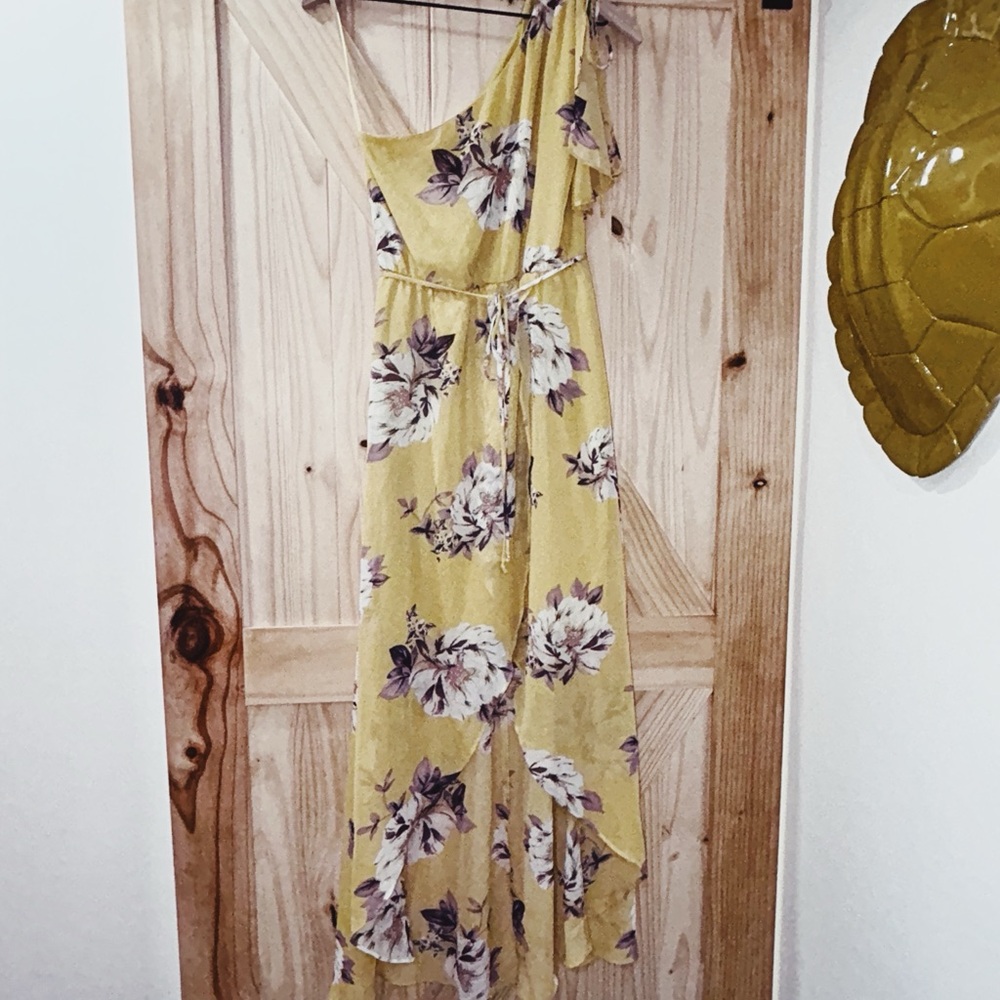 City Triangles Floral Yellow One-Shoulder Dress